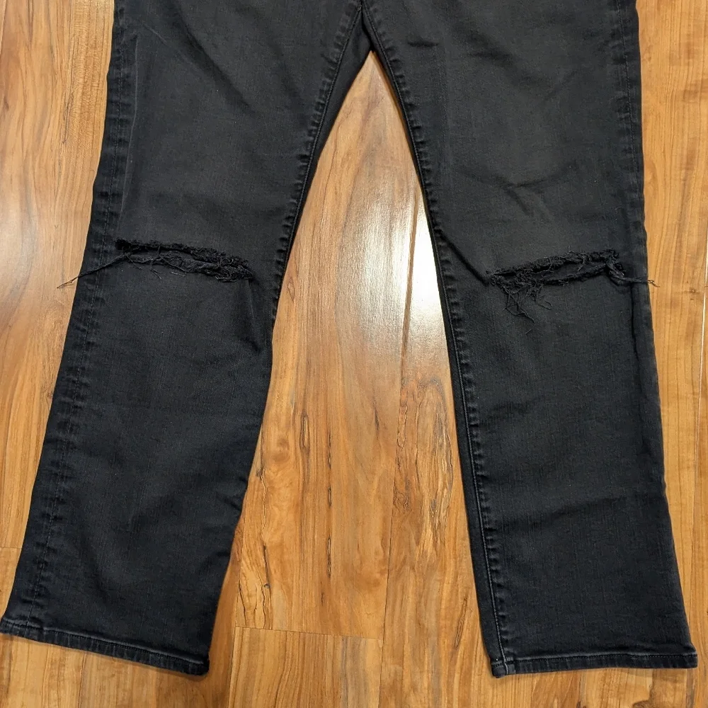 Frame Le High Straight‎ Leg Jeans Women's 32 Black Distressed Knee Denim Pant